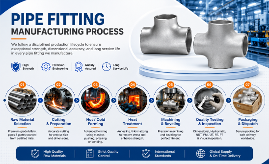 Jaiman Metalloys - Pipe Cross Manufacturer in India showcasing advanced manufacturing facility infographics and production lifecycle